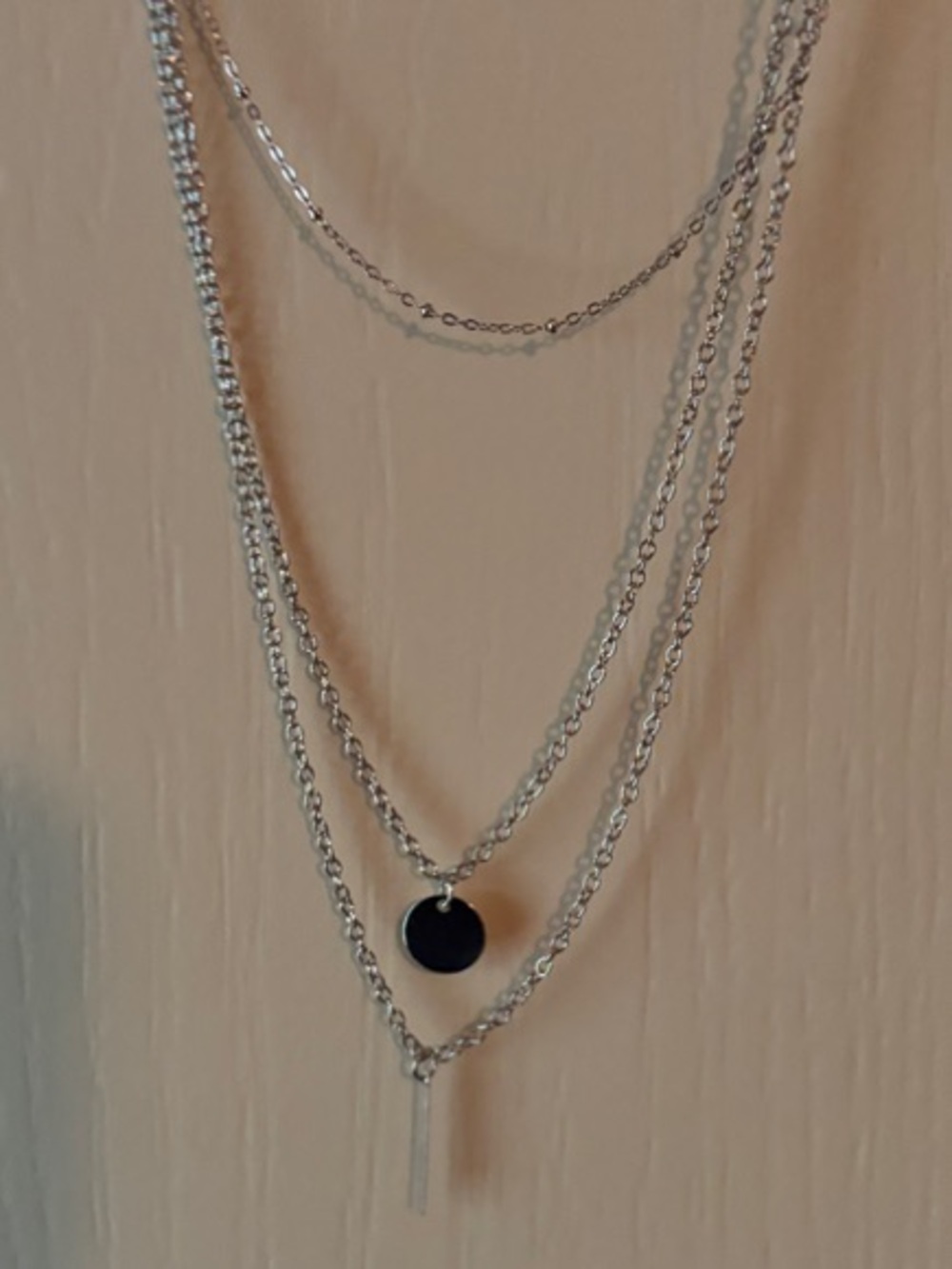 Layered Silver Disc and Bar Necklace - Women's Jewelry